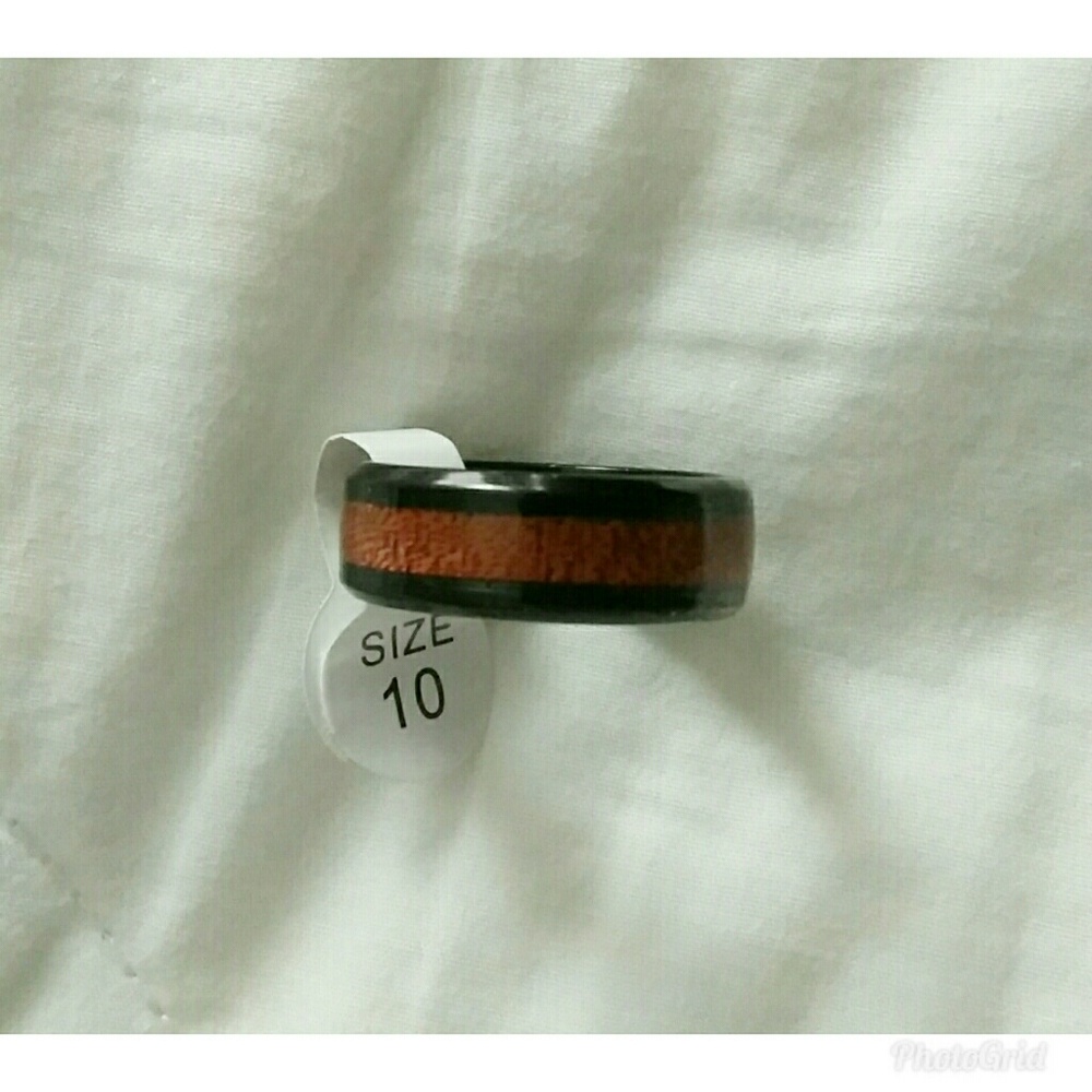 Hot Wood  Black Tungsten Steel Ring Sz10